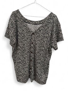 Women’s Black Floral Reversible Button Down Top